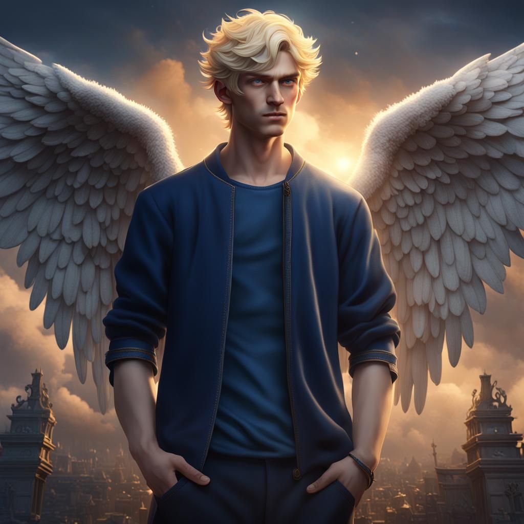 Angel in Heaven with Blonde Hair, Fantasy Art