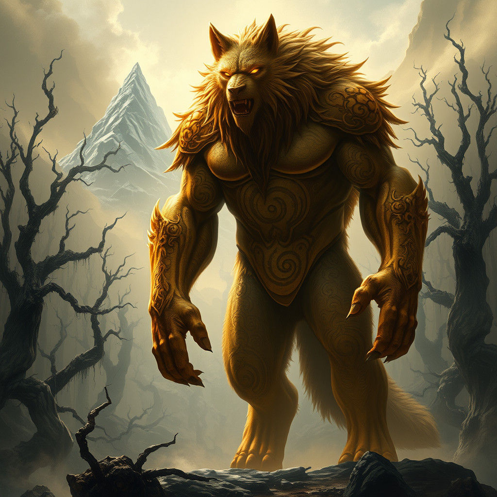 Colossal Lycanthrope in Mystical Forest