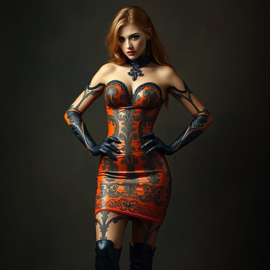 Hyperrealistic Woman in Latex Dress