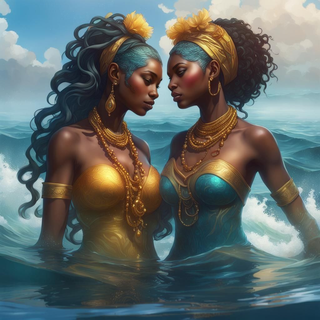 Oshun and Yemaya: Art Nouveau Ocean Portrait