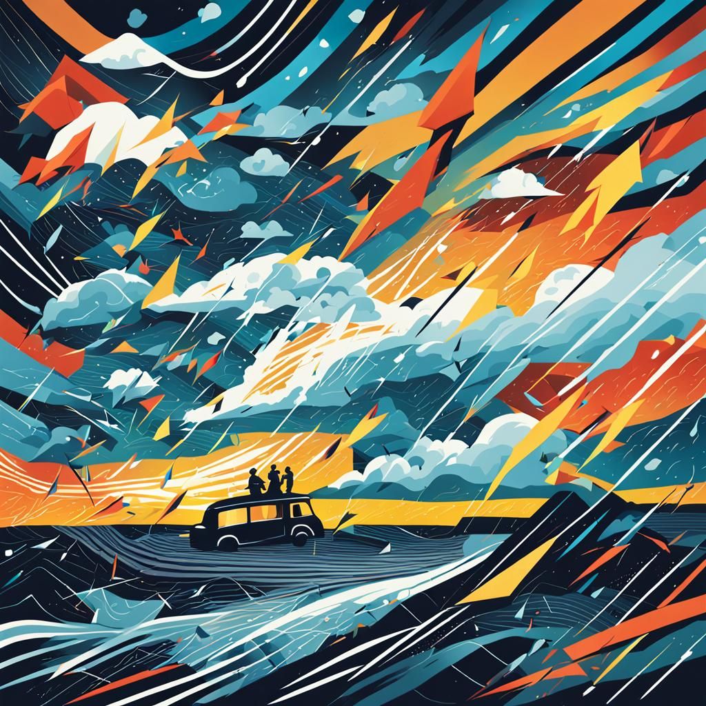 Abstract Storm Chasers in Vivid Geometric Landscape