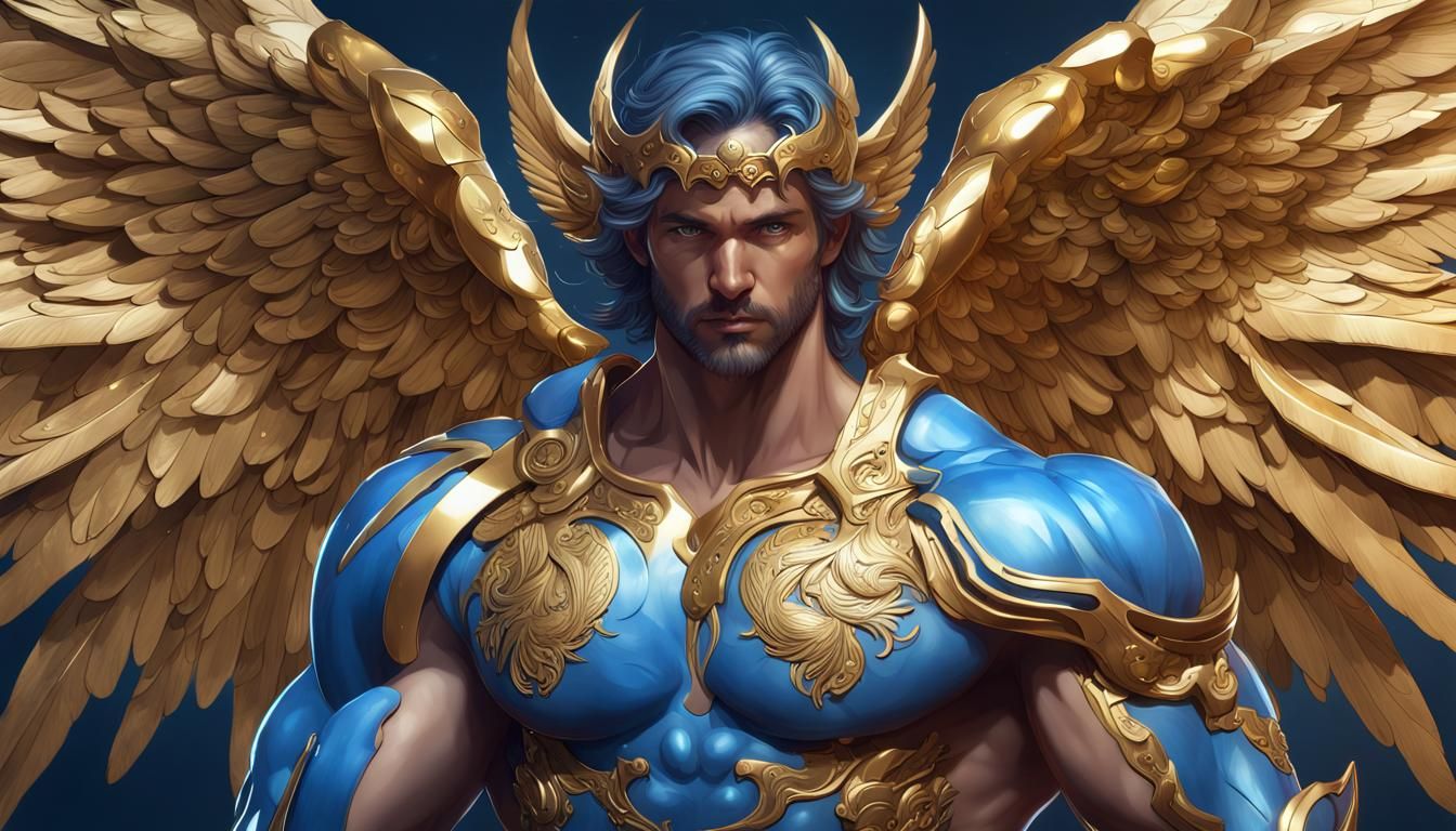 Angelic Zodiac Warrior in Blue and Gold Armor