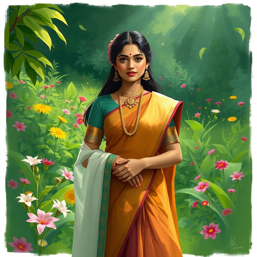 Elegant Digital Portrait of a Woman in Traditional Attire