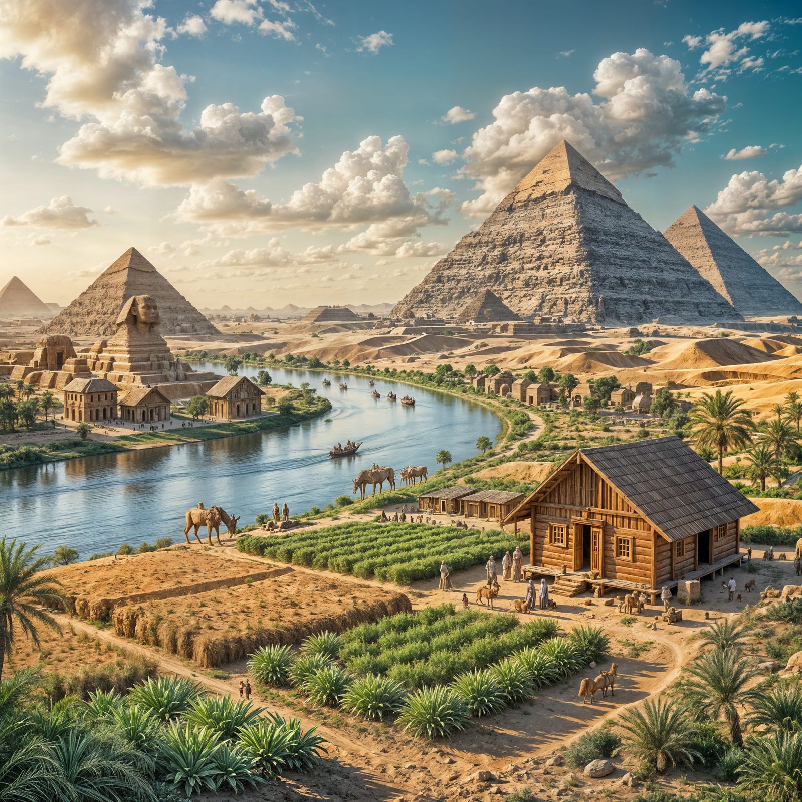 Surreal Egyptian Landscape with Pyramids and Nile