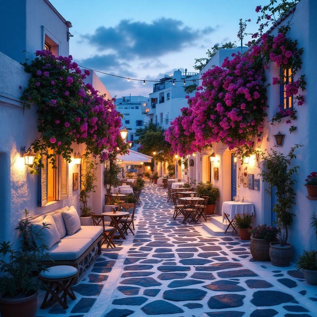 Mykonos Street View at Blue Hour