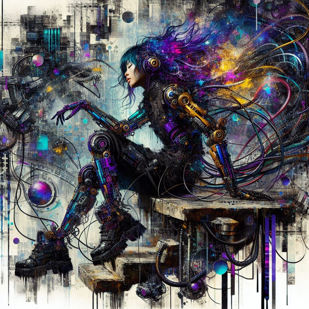 Cyberpunk Goddess in Splendid Macabre Collage