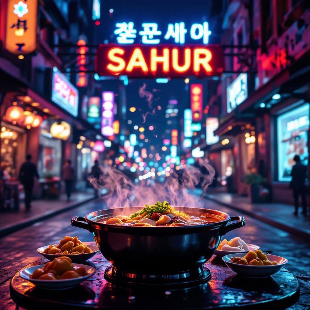 Neon Nights: Sahur Sign & Hot Pot