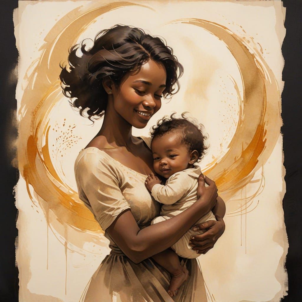 Radiant Mother and Child in Golden Hour