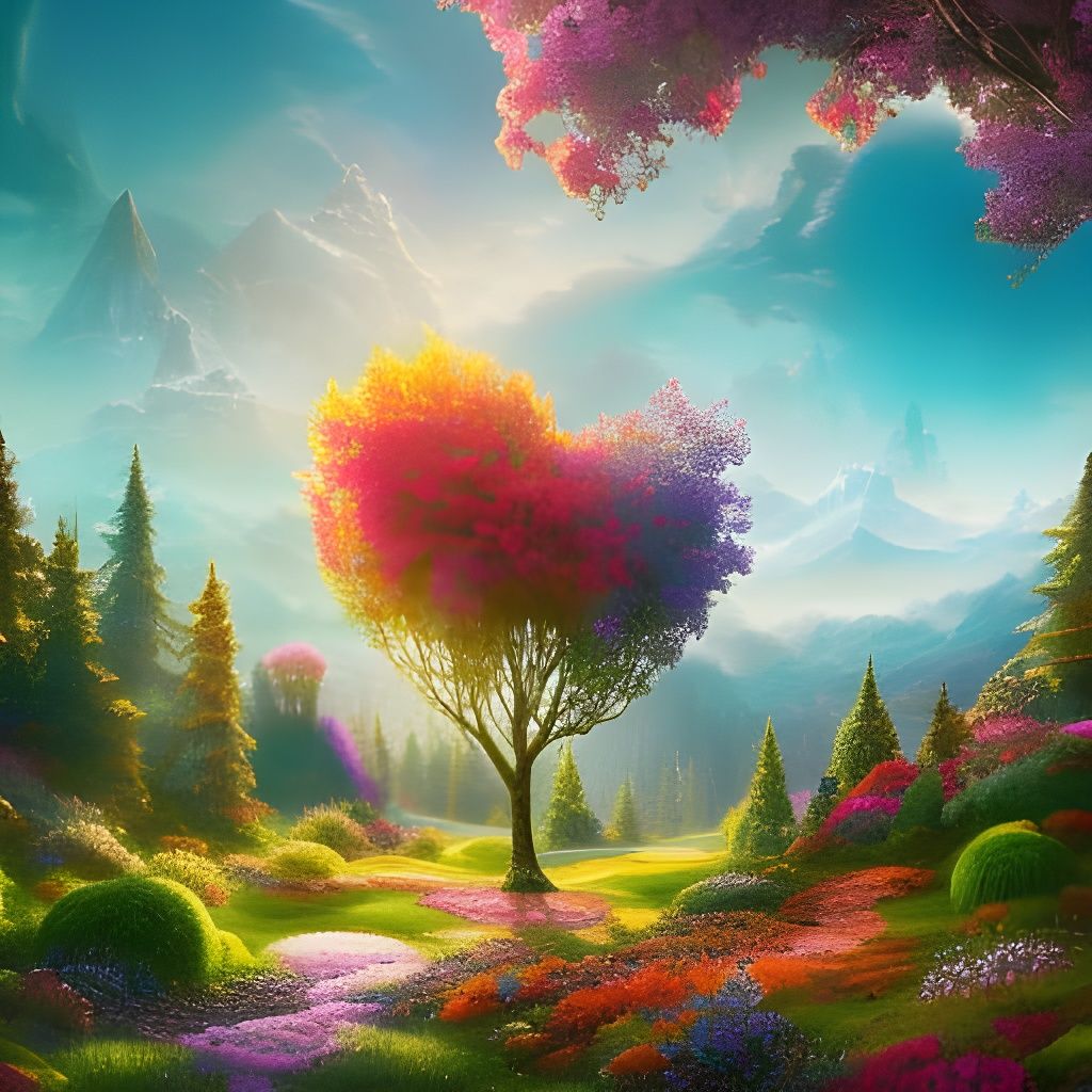 Geometric Heart Landscape in Rococo Style