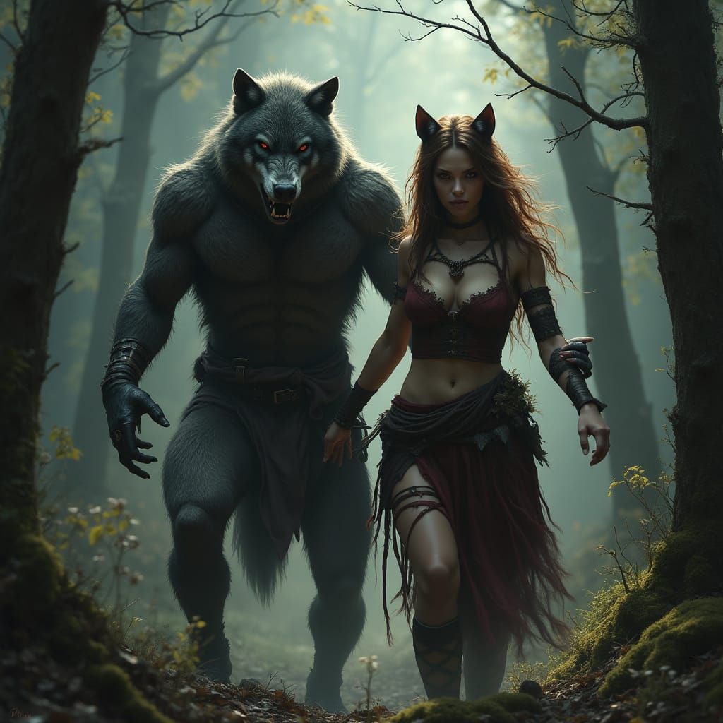 Fearsome Werewolves Transformation Under Moonlight