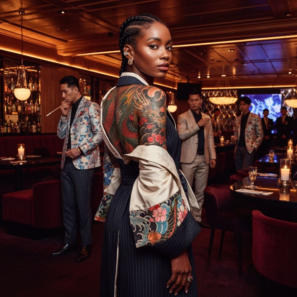 Black Woman in Modern Yakuza Couture in Tokyo Club