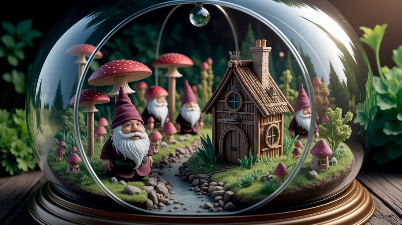 Gnome Village in Bell Jar, Alcohol Ink Art