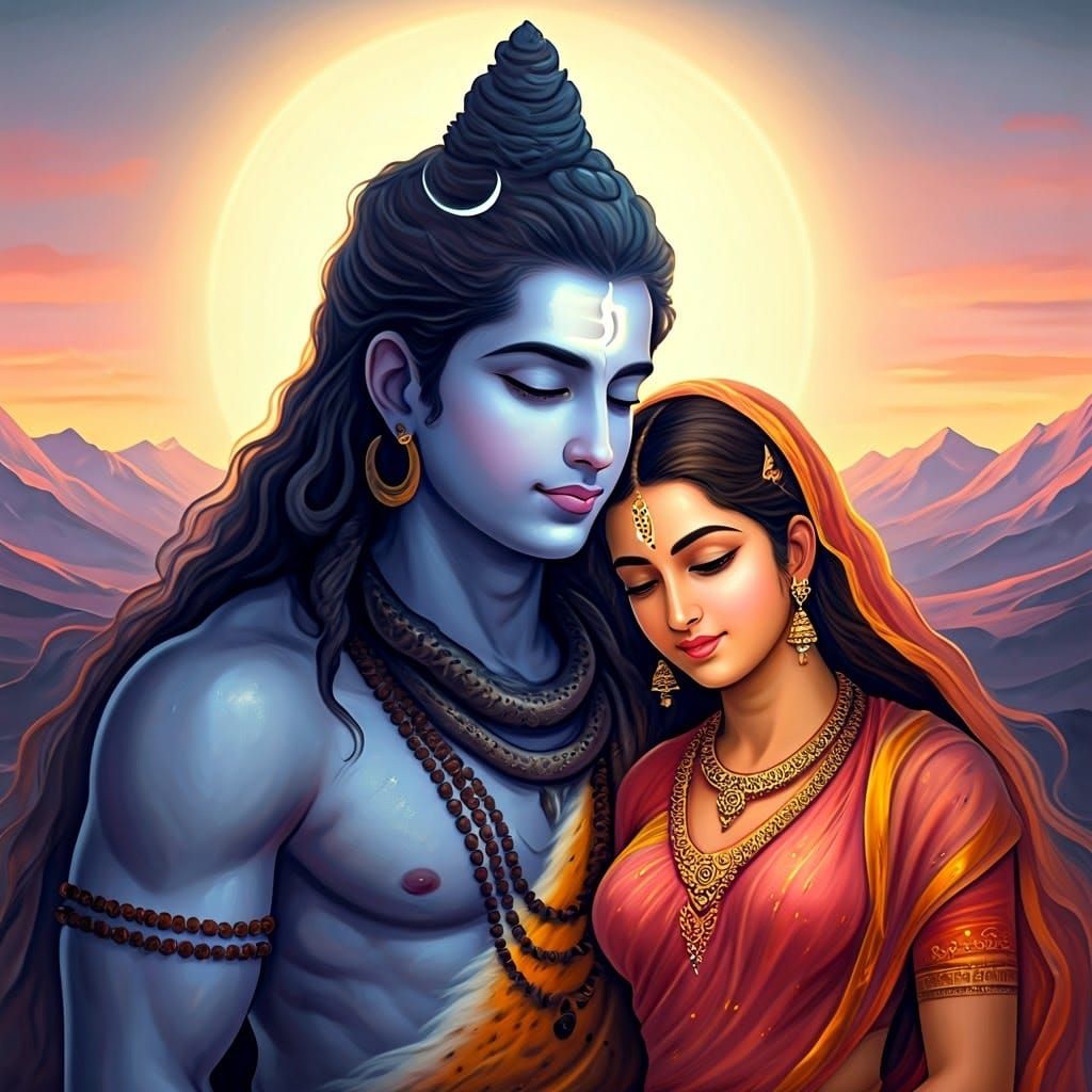 Serenely Embracing Couple, Lord Shiva and Parvati, as One Bo...