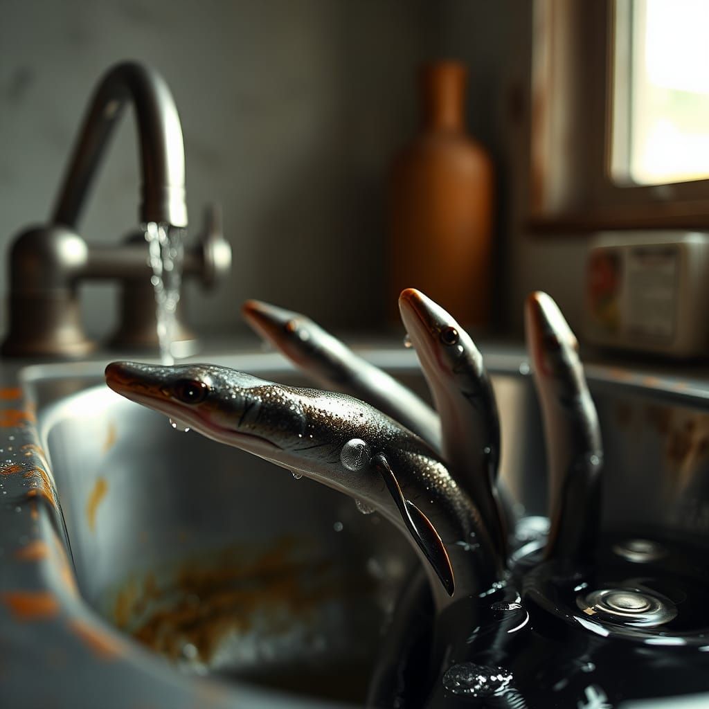Eels Emerge from Kitchen Sink: Nature Photography