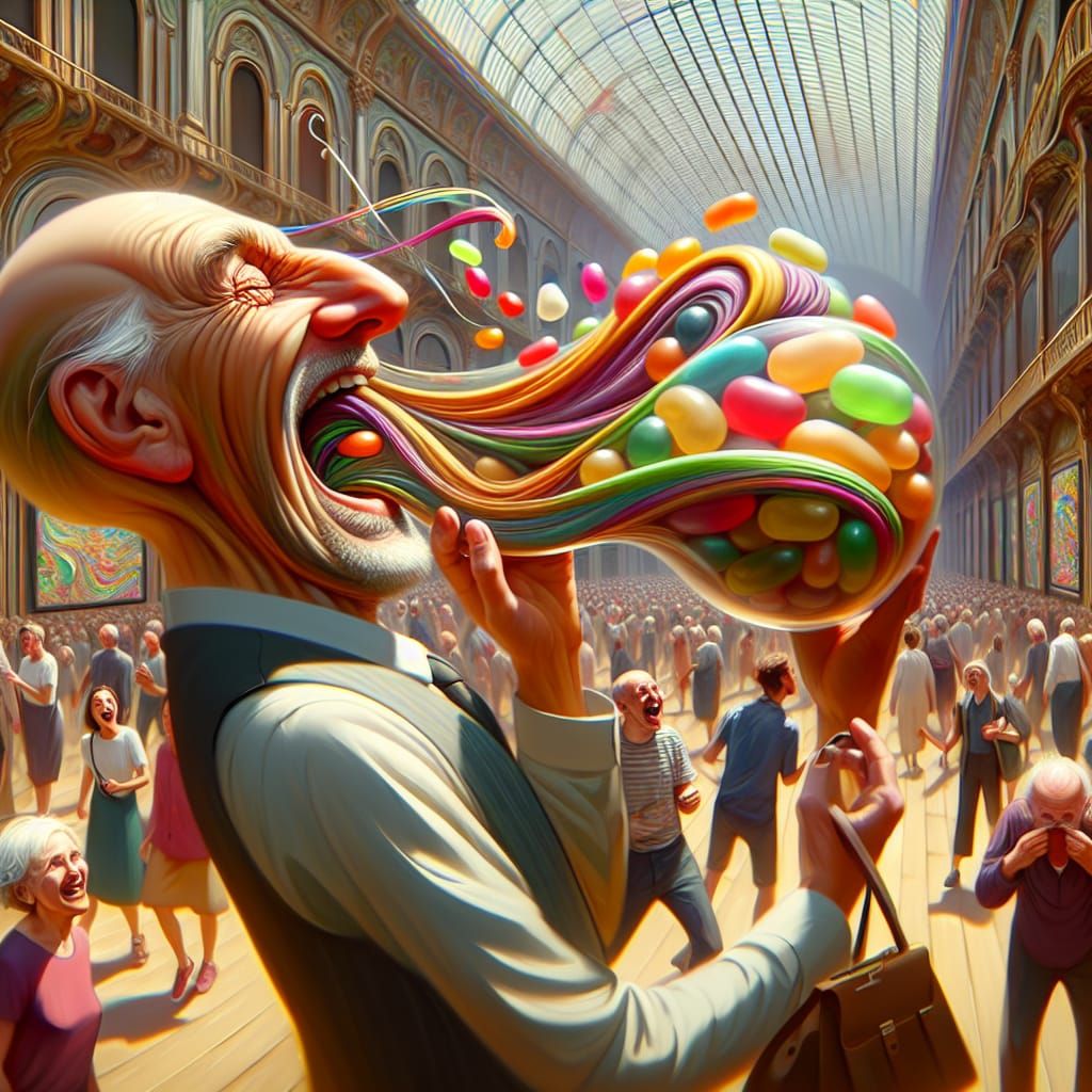 Large Old Man eating Jelly Beans Out of The Flip Top Skull o...
