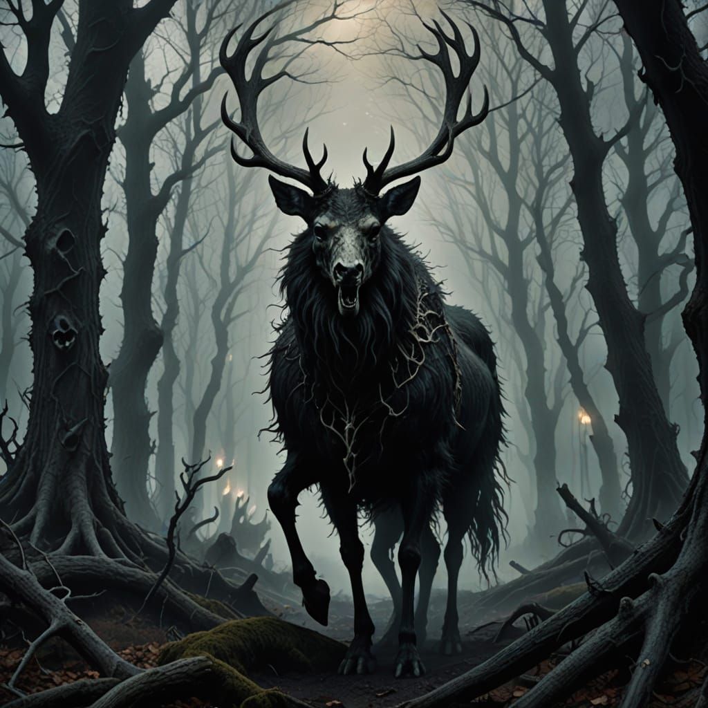 Dark Fantasy Creature Emerges from the Mist