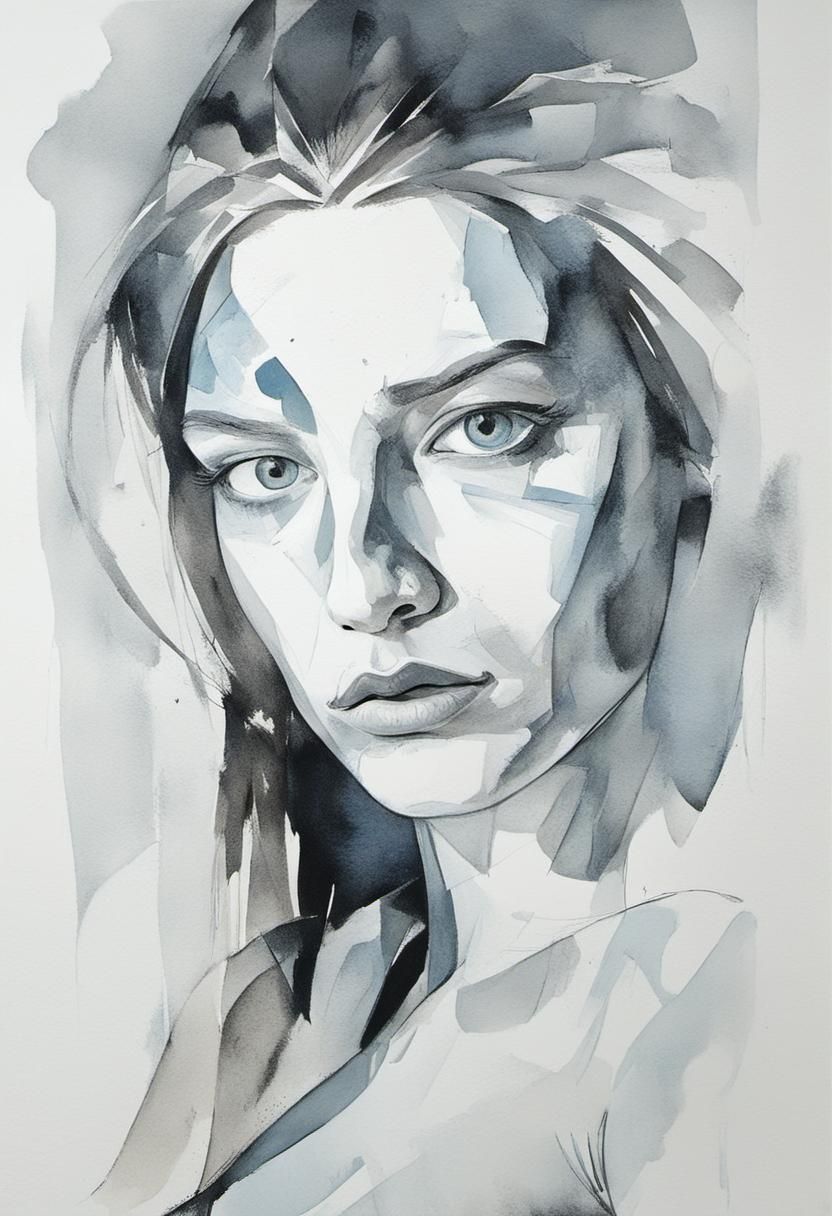 Melancholic Female Portrait in Cubist Style