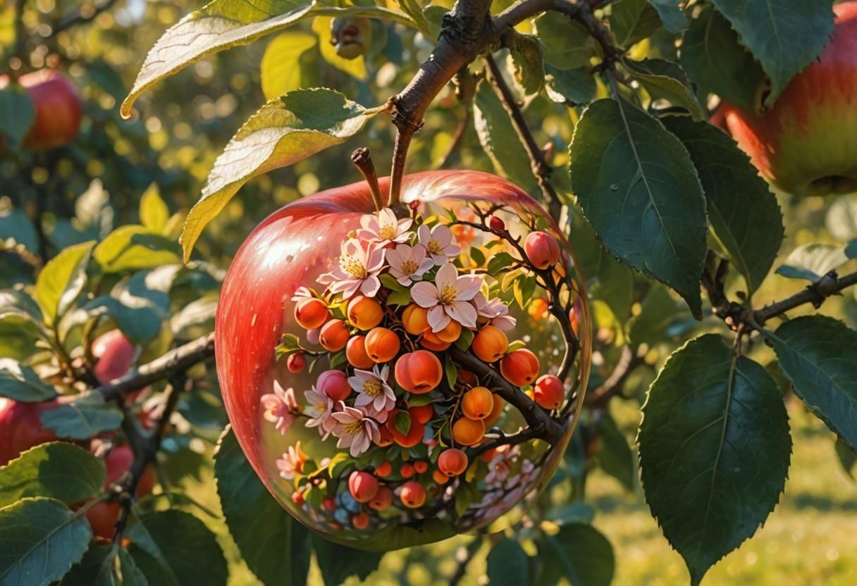 Shiny Red Apple in Orchard Close-Up