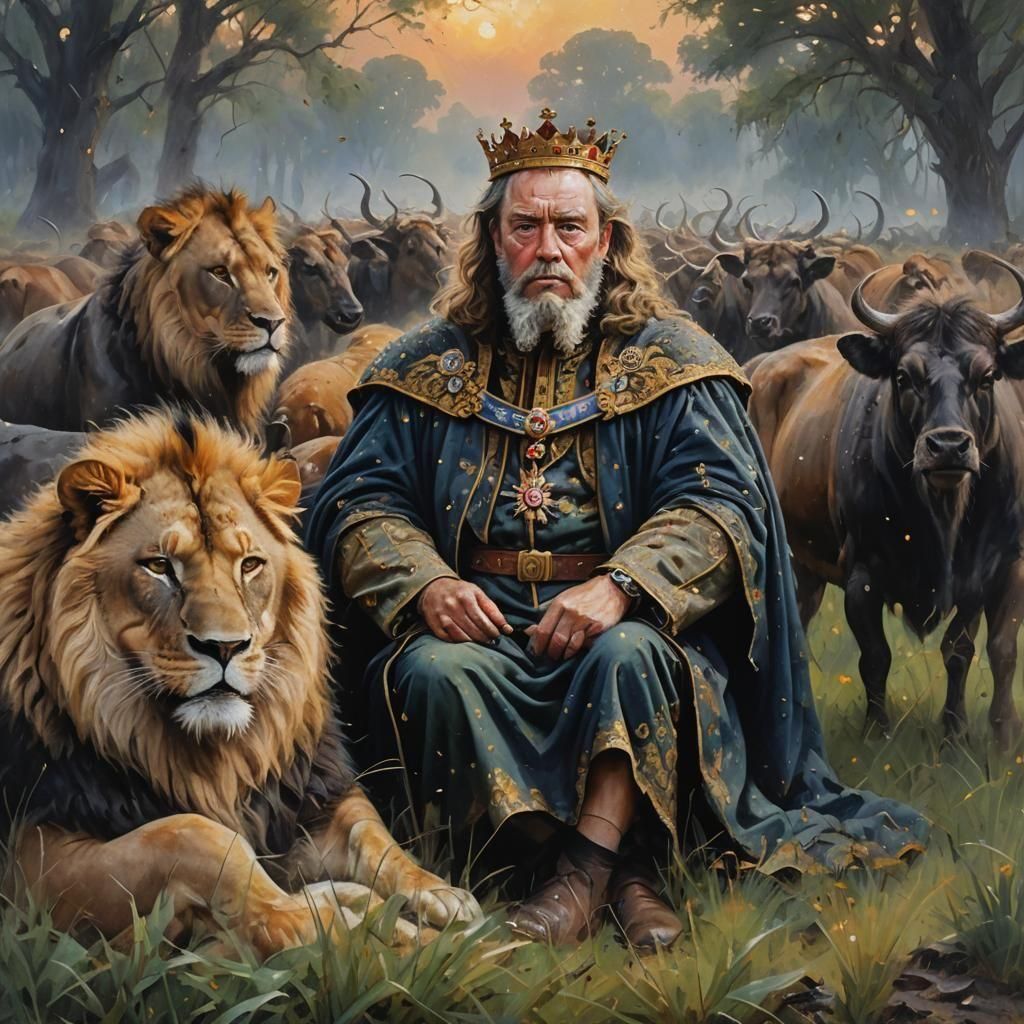 King Exiled Among Beasts: An Oil Painting