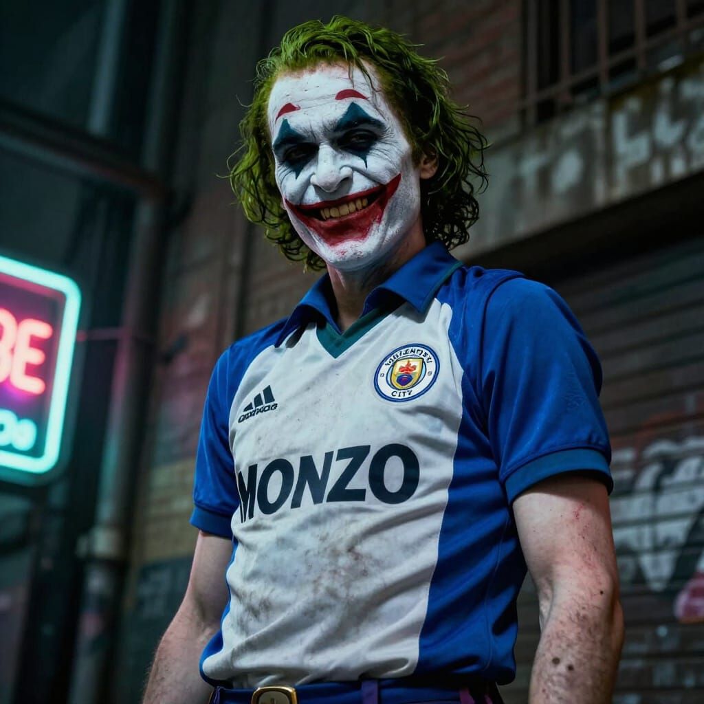 Joker in Coventry City Kit, Hyperrealistic Concept Art