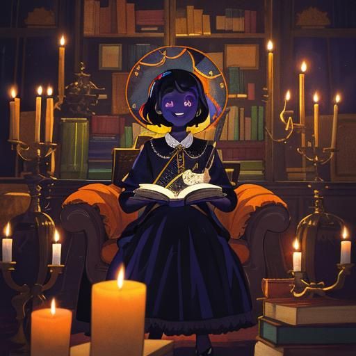 Beautiful Girl Reading by Candlelight in HDR