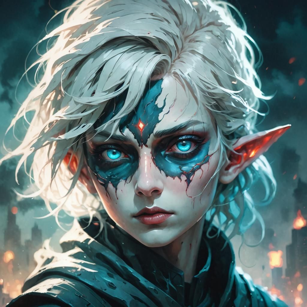 Ominous Silhouette Against Red Sunset in Surreal Digital Art