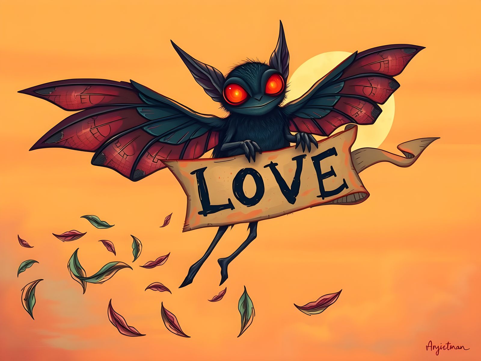 Mothman Spreads Wings of Love Across the Sky