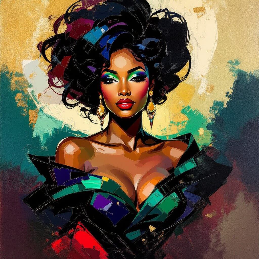 Regal African Woman in Baroque Abstract Style