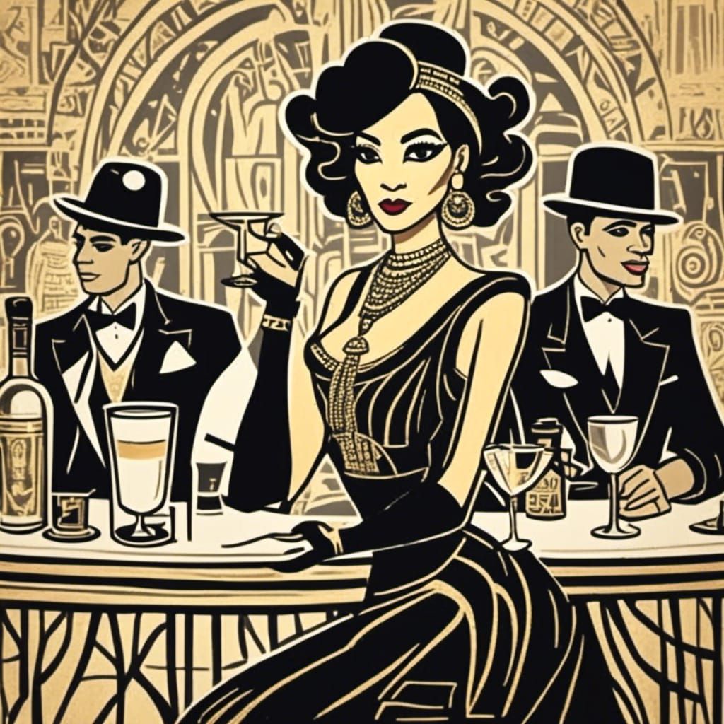 Roaring 20s Speakeasy Scene in Golden Age Style