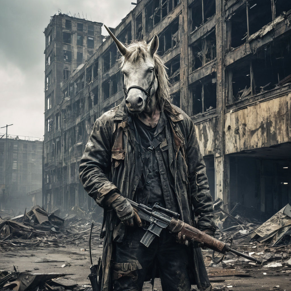 Post-Apocalyptic Man and Unicorn Portrait