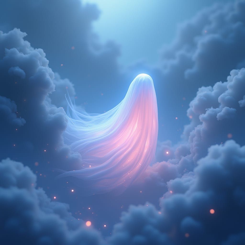 Ethereal Ghost Floats Amidst Swirling Mist in High-Fantasy S...