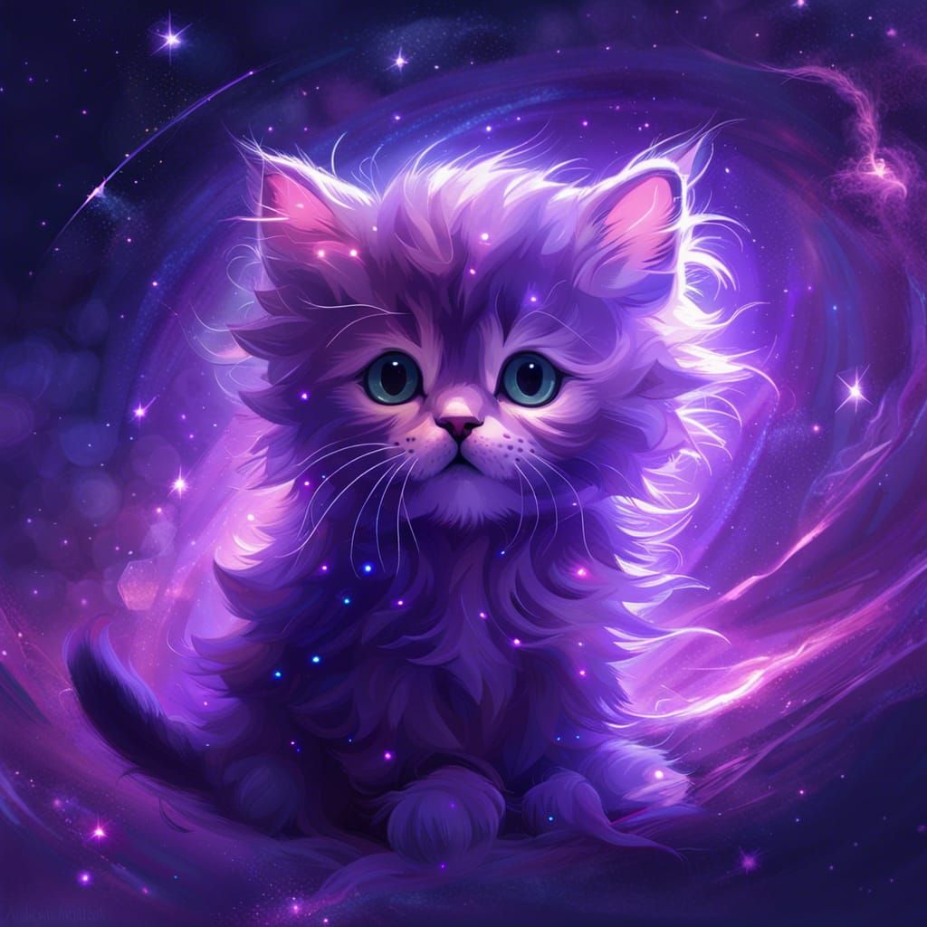 Ethereal Purple Kitten with Galaxy Inside