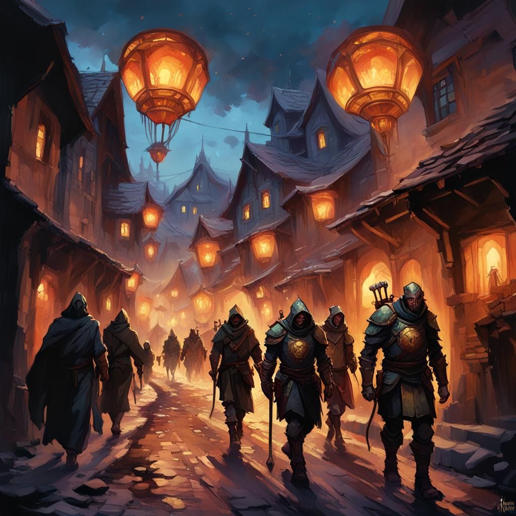 Injured Adventurers in a Village, Dark Fantasy Art