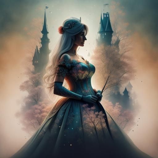 Double Exposure Portrait of Mother and Child in Cosmic Meado...