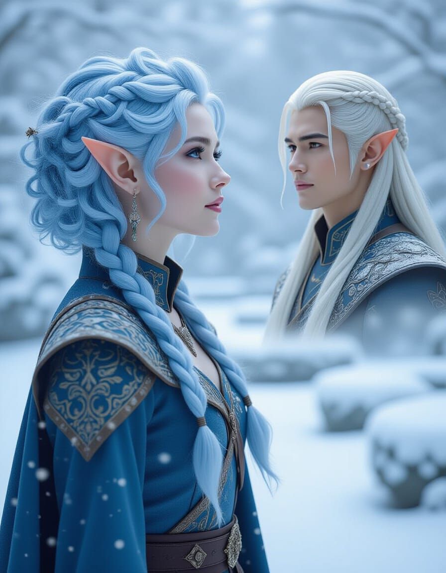 Blue Elf in Winter Garden Fairytale Portrait