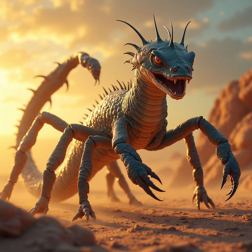 Half-Scorpion Half-Snake Hybrid in Desert Landscape
