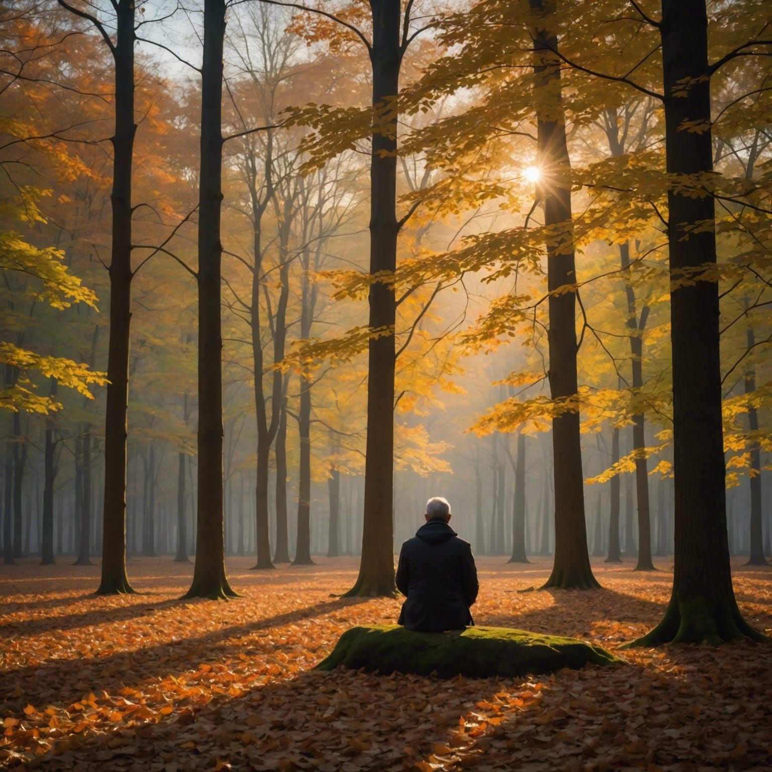 a serene forest glade bathed in the soft hues of a setting s...