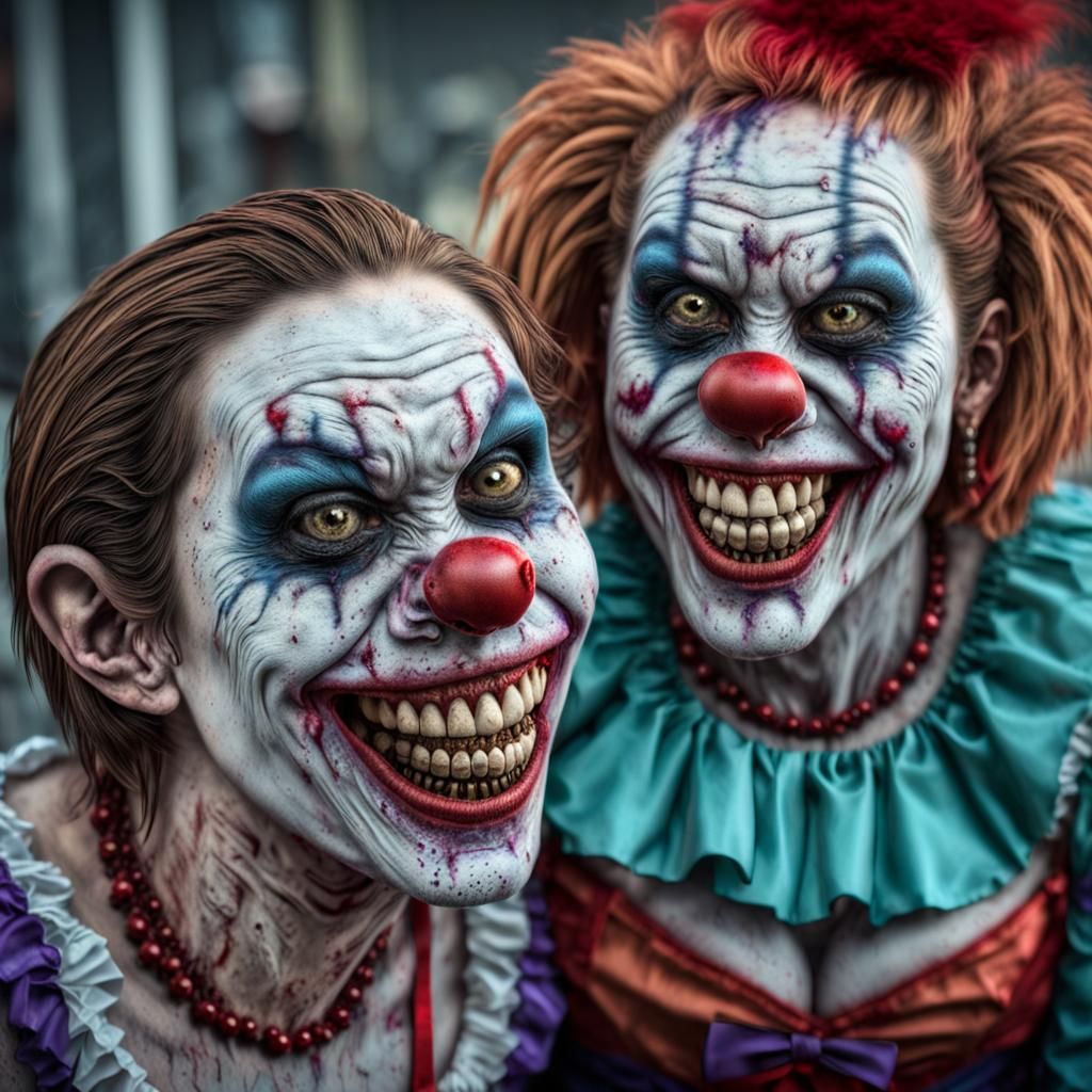 Zombie Monkey Clown Lesbian Couple: Maniacal Grin