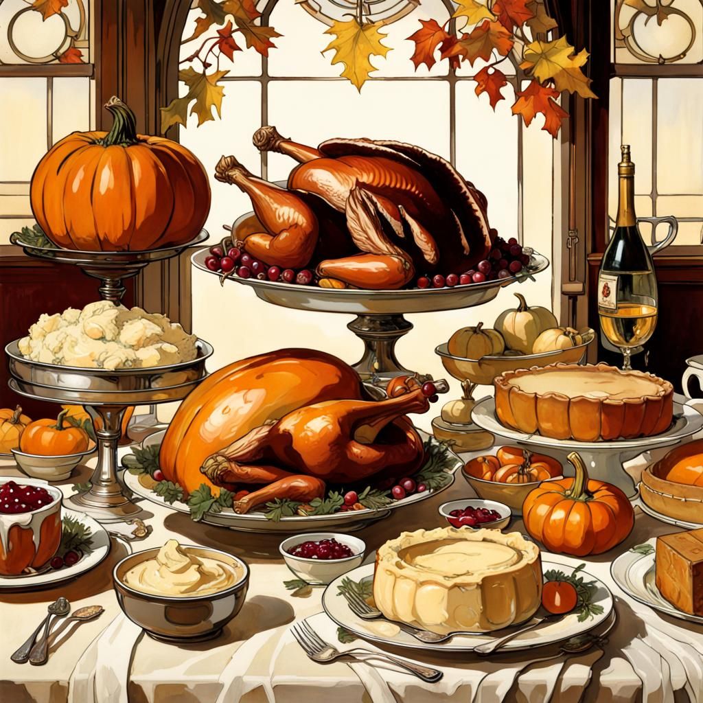 Thanksgiving Harvest Table in Art Nouveau Style