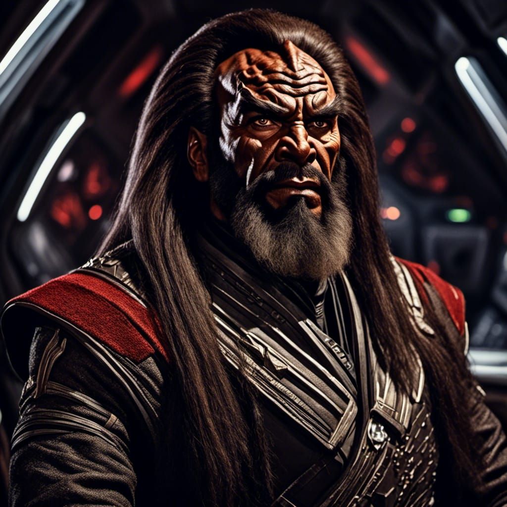 Detailed Portrait of Klingon Warrior Martok in Spaceship