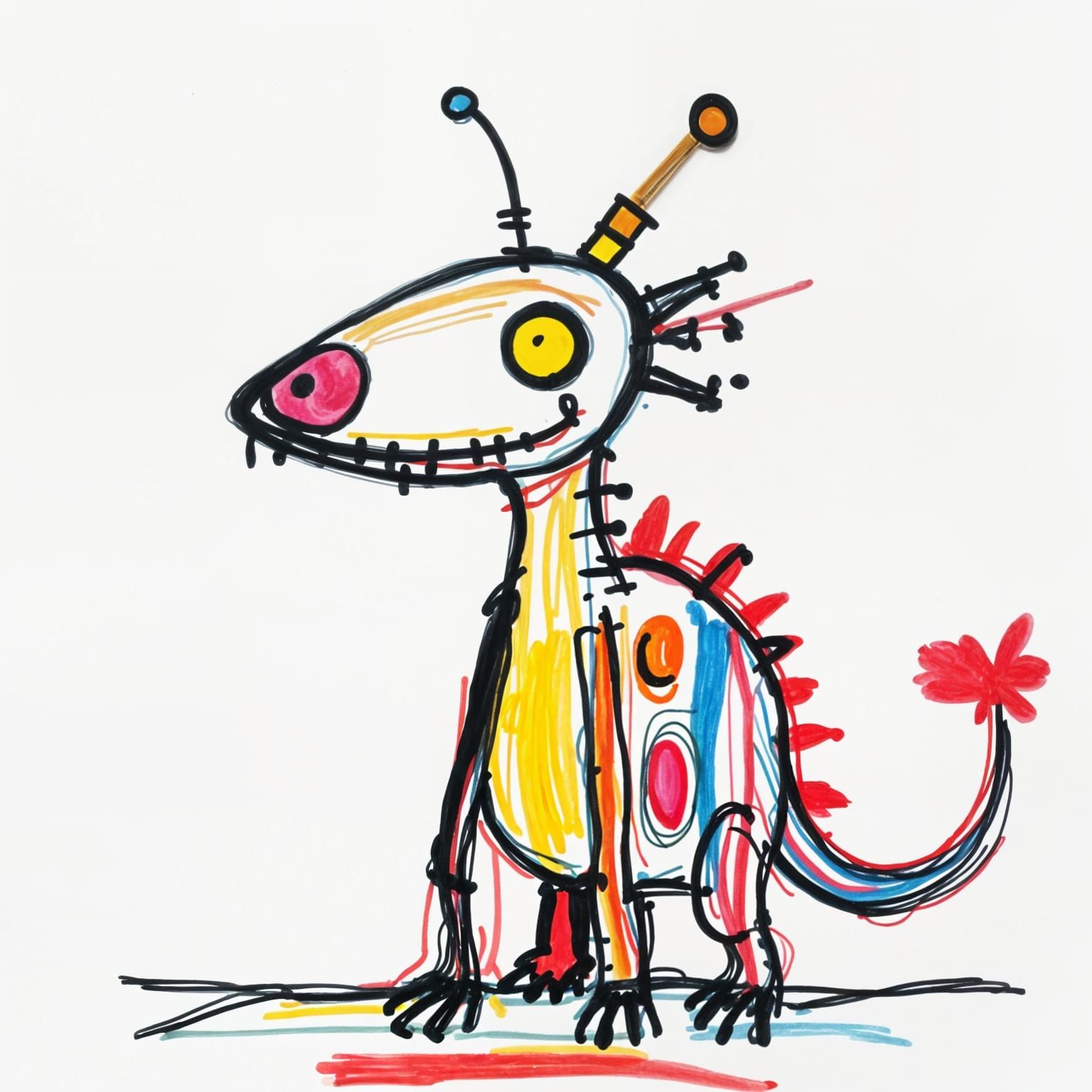 Crude Crayon Drawing with Distorted Anatomy