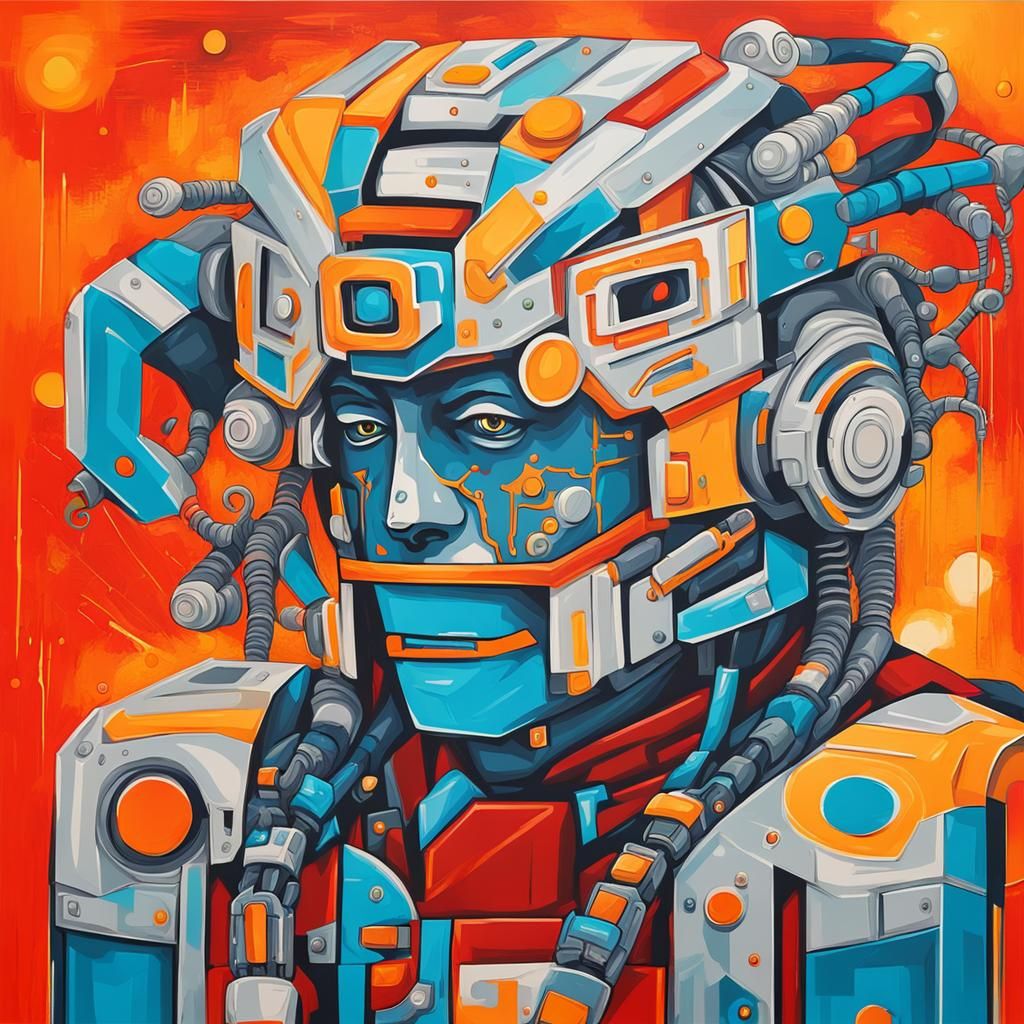 Abstract Cyborg Robot Art in Complementary Colors
