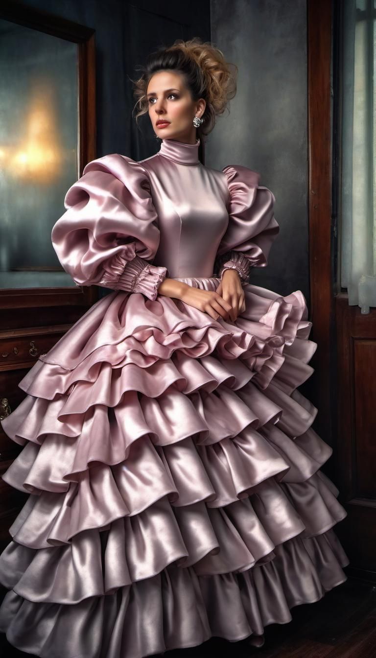 Woman in Extravagant Satin Gown, Hyperrealistic