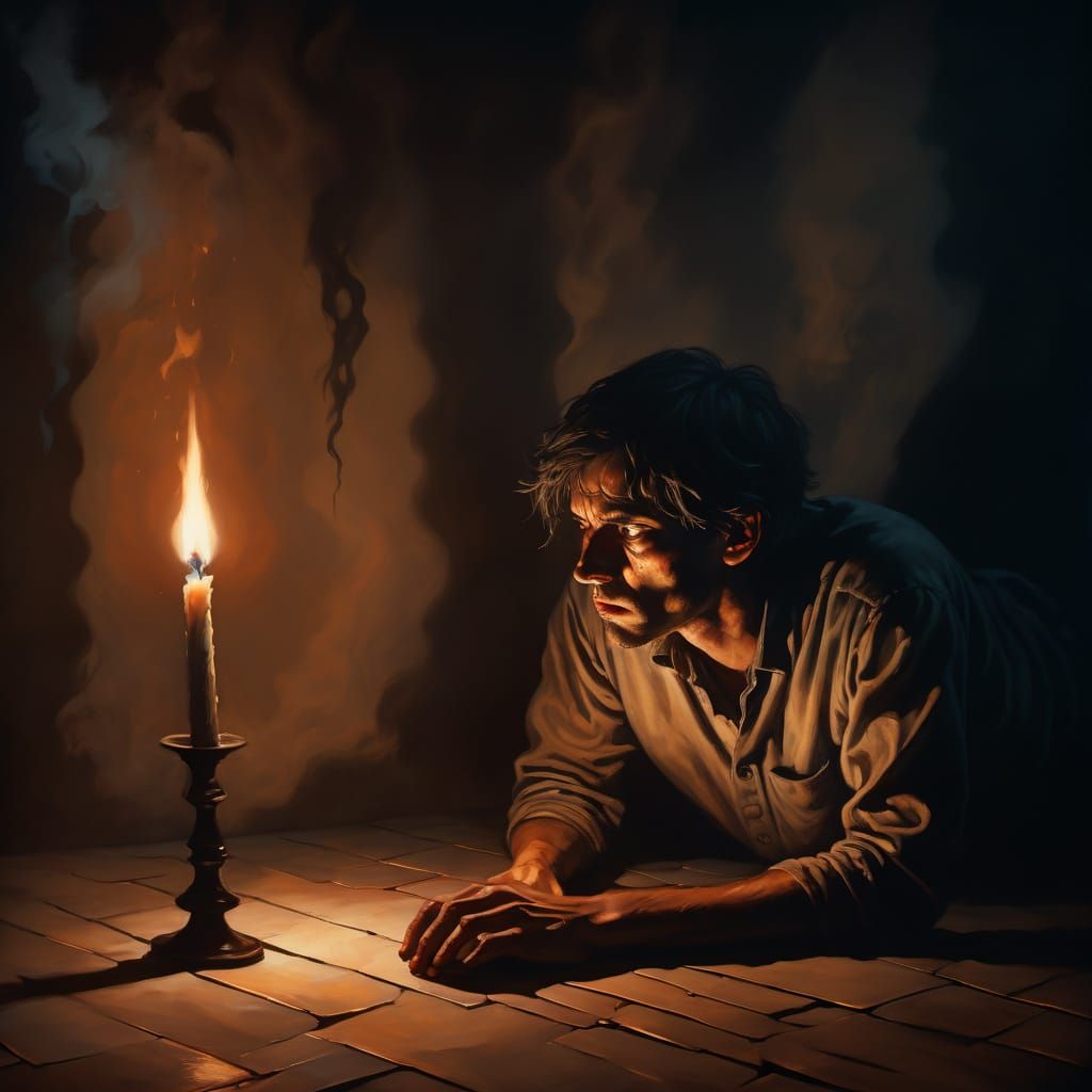 Surreal Dark Room: An Emotional Oil Painting