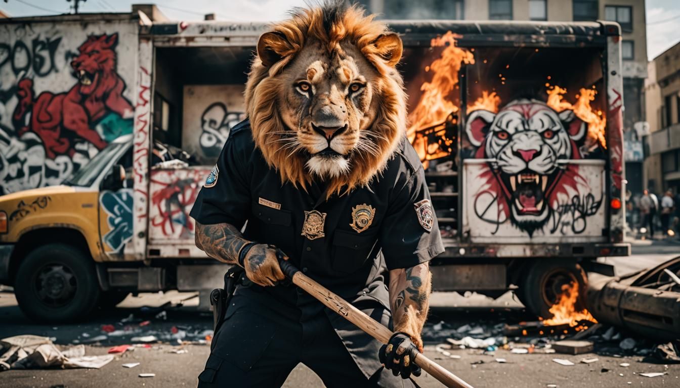 Lion Sprays Graffiti During City Riot, Sin City Style