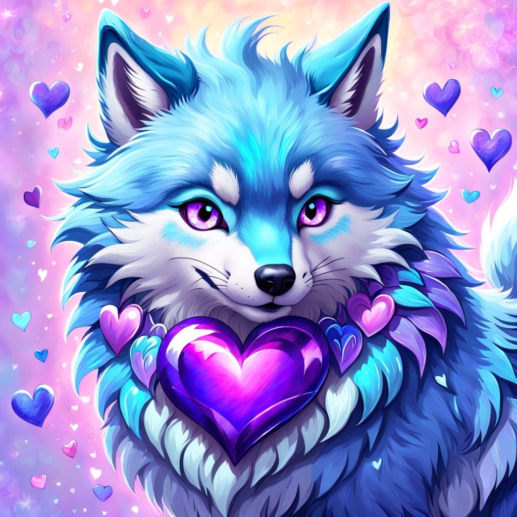 Blue Wolf Carries a Purple Heart: Fantasy Art