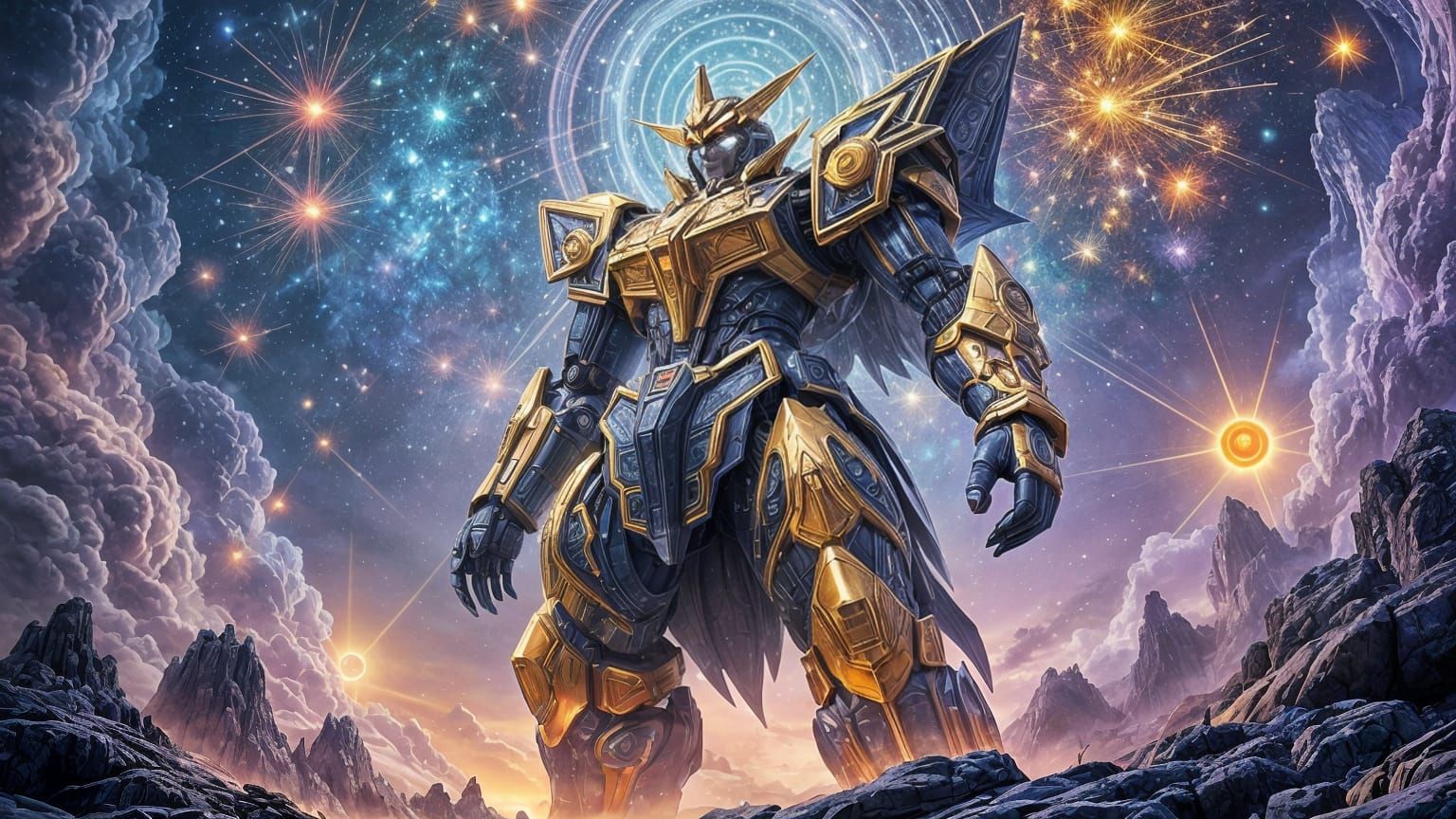 Virtuous Mecha in Surreal Geometric Landscape