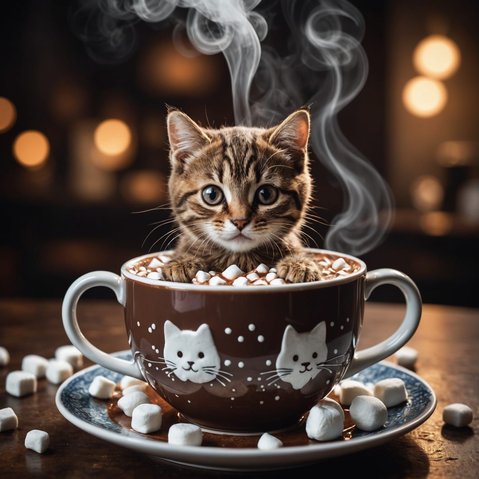 Hot Chocolate Kitten Made of Steam