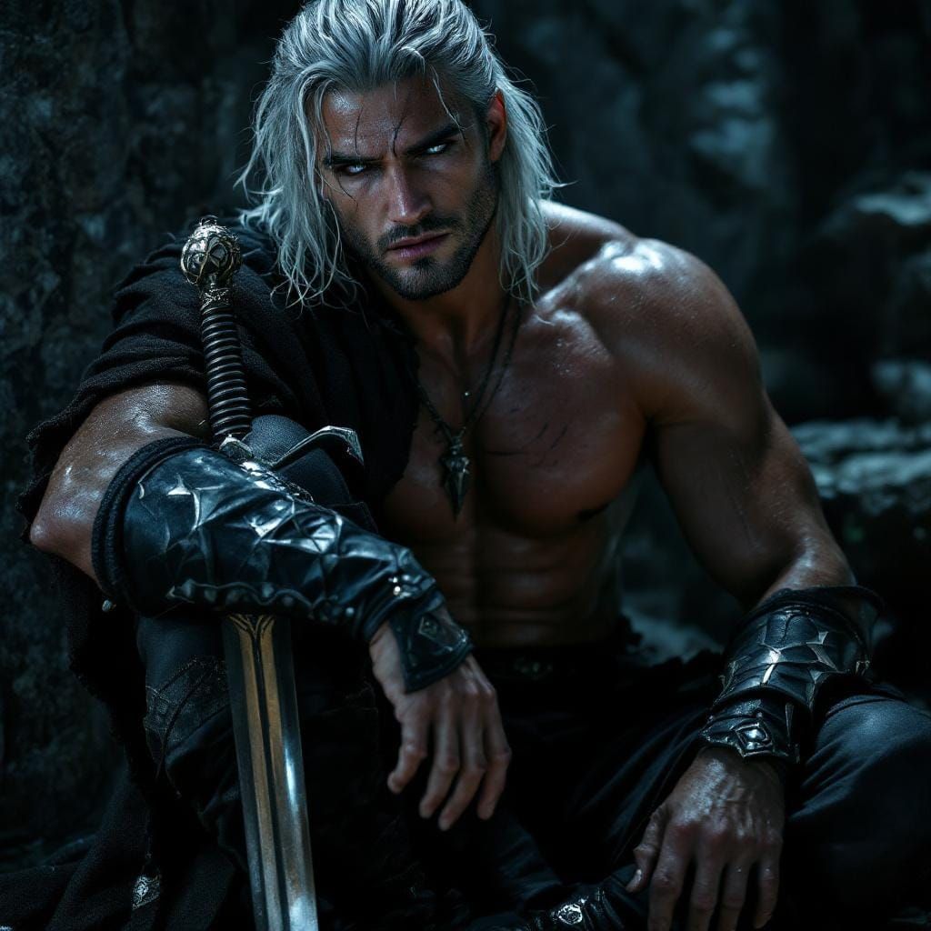 Brooding Witcher in Gloomy Dungeon: Photorealistic Detail