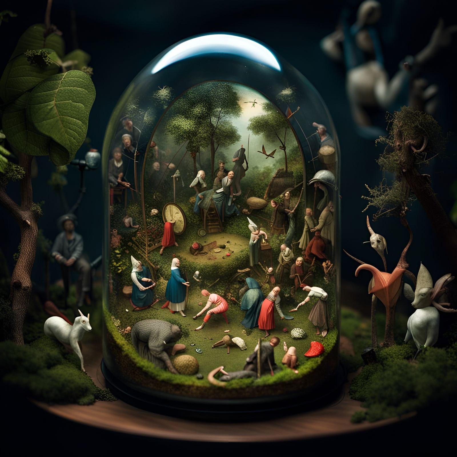 Garden of Earthly Delights in Terrarium, Hyperrealistic